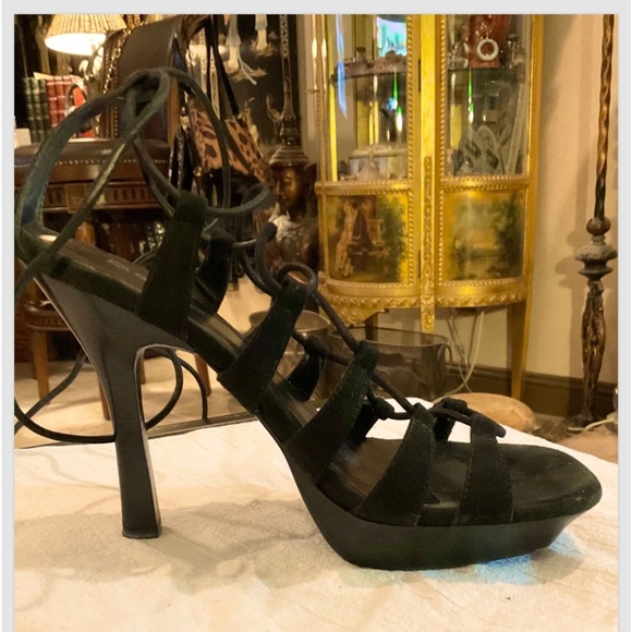 Bebe Tie Up Black Strappy Sandals Stiletto Heels Size 8 Platform - Picture 2 of 8